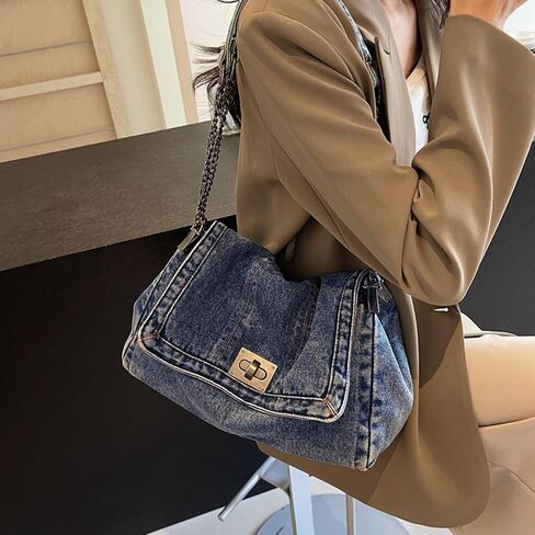 Denim Purse for Women Jean Purses Tote Bag for Womens Handbags Work Bags Jean Shoulder Bag Trendy Crossbody Bags in Saudi Arabia