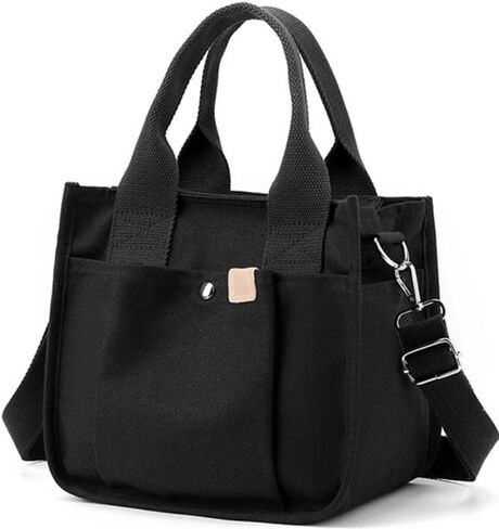 Small Canvas Tote Bag with Zipper, Canvas Multi-Pocket Crossbody Bag Purse Top Handle Satchel Handbags in Kuwait