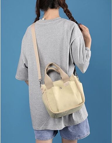 Small Canvas Tote Bag with Zipper, Canvas Multi-Pocket Crossbody Bag Purse Top Handle Satchel Handbags in Kuwait
