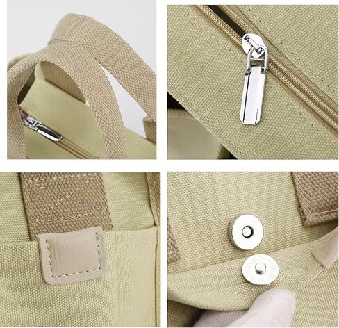 Small Canvas Tote Bag with Zipper, Canvas Multi-Pocket Crossbody Bag Purse Top Handle Satchel Handbags in Kuwait