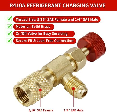 2Pcs Refrigerant Charging Valve Set, 1/4" & 5/16" Safety Adapter Flow Control Ball Valve, Brass Low Loss HVAC Fittings for R12 R22 R410 Air Conditioner Manifold Maintenance Tools in Kuwait