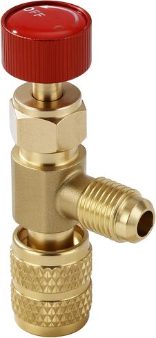 2Pcs Refrigerant Charging Valve Set, 1/4" & 5/16" Safety Adapter Flow Control Ball Valve, Brass Low Loss HVAC Fittings for R12 R22 R410 Air Conditioner Manifold Maintenance Tools in Kuwait