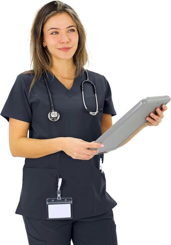 قمم فرك للنساء - 3 عبوات - أعلى رقبة حديثة منحنية مع 7 جيوب - ناعمة للتنفس أربعة طريق in Saudi Arabia