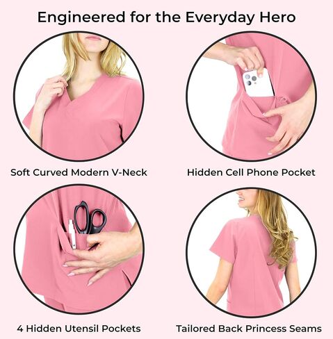 Scrub Tops for Women - 3 Pack - Curved Modern V-Neck Top with 7 Pockets - Soft Breathable Four Way Stretch in Saudi Arabia