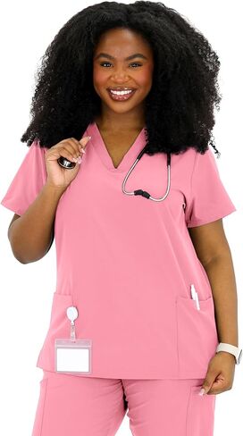 Scrub Tops for Women - 3 Pack - Curved Modern V-Neck Top with 7 Pockets - Soft Breathable Four Way Stretch in Saudi Arabia
