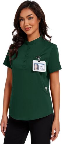 Scrubs for Women Short Sleeve Button Down Scrub Tops Mandarin Collar Comfort Fit Scrub Shirts with 4 Pockets in Saudi Arabia