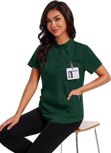 Scrubs for Women Short Sleeve Button Down Scrub Tops Mandarin Collar Comfort Fit Scrub Shirts with 4 Pockets in Saudi Arabia