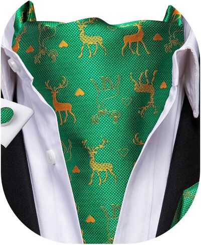 Dubulle Mens Cravat Christmas Ascot for Men Snowflake Elk Silk Pocket Square Cufflinks Party in Saudi Arabia
