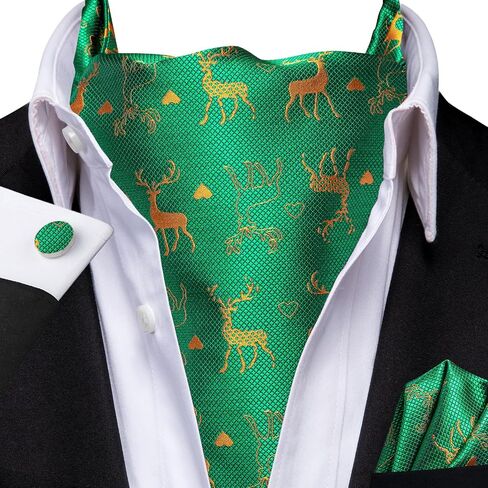 Dubulle Mens Cravat Christmas Ascot for Men Snowflake Elk Silk Pocket Square Cufflinks Party in Saudi Arabia