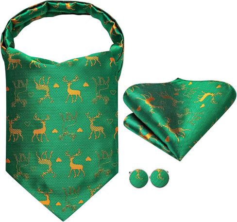 Dubulle Mens Cravat Christmas Ascot for Men Snowflake Elk Silk Pocket Square Cufflinks Party in Saudi Arabia