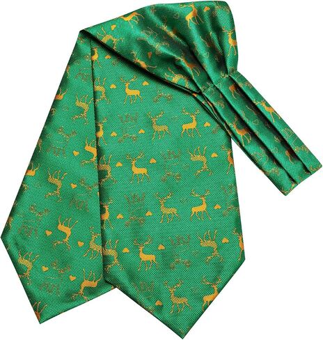 Dubulle Mens Cravat Christmas Ascot for Men Snowflake Elk Silk Pocket Square Cufflinks Party in Saudi Arabia