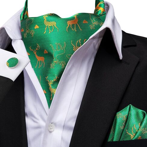 Dubulle Mens Cravat Christmas Ascot for Men Snowflake Elk Silk Pocket Square Cufflinks Party in Saudi Arabia