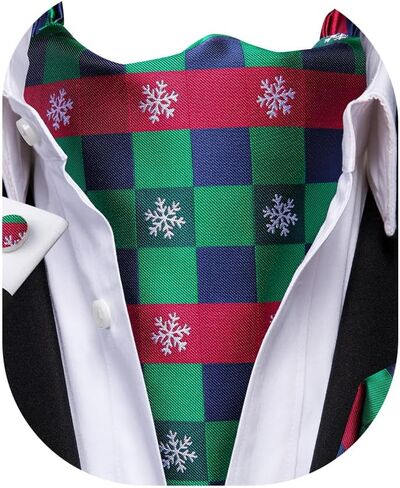 Dubulle Mens Cravat Christmas Ascot for Men Snowflake Elk Silk Pocket Square Cufflinks Party in Saudi Arabia