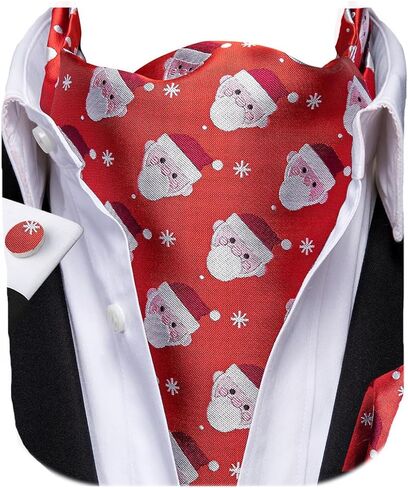 Dubulle Mens Cravat Christmas Ascot for Men Snowflake Elk Silk Pocket Square Cufflinks Party in Kuwait