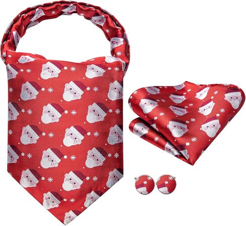 Dubulle Mens Cravat Christmas Ascot for Men Snowflake Elk Silk Pocket Square Cufflinks Party in Kuwait