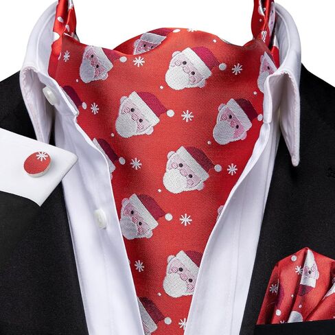 Dubulle Mens Cravat Christmas Ascot for Men Snowflake Elk Silk Pocket Square Cufflinks Party in Kuwait