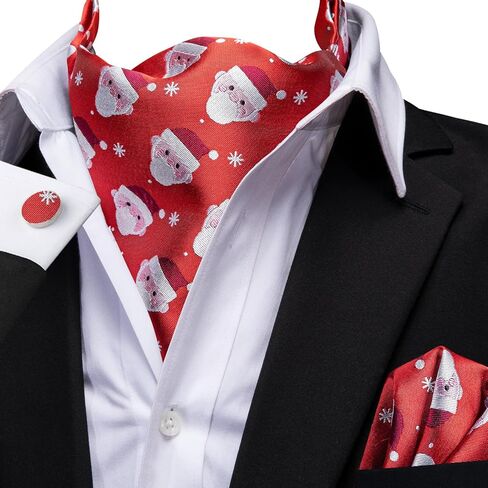 Dubulle Mens Cravat Christmas Ascot for Men Snowflake Elk Silk Pocket Square Cufflinks Party in Kuwait