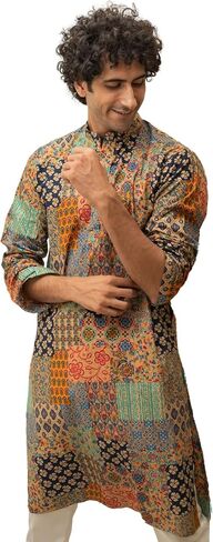 Shasak The Patchwork Multicolour Foil Print Long Kurta in Saudi Arabia