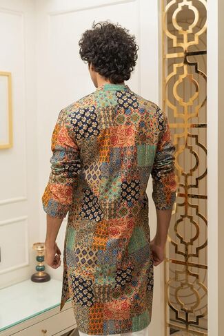 Shasak The Patchwork Multicolour Foil Print Long Kurta in Saudi Arabia
