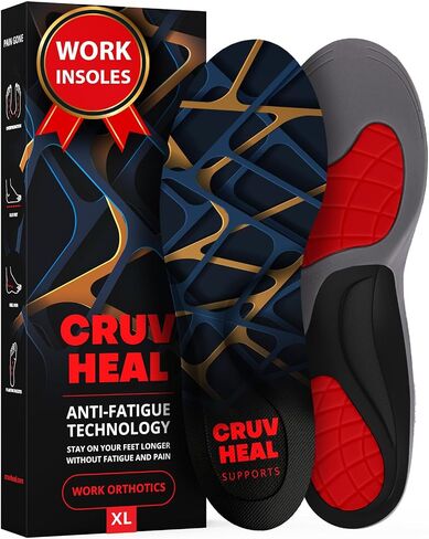 (New) Work Orthotic Insoles - Anti Fatigue Medium Arch Support Shoe Insert Men Women - for Plantar Fasciitis Flat Feet Leg - Relieve Foot Pain - Work Boot Insoles Standing All Day (XL, Blue Lines) in Kuwait