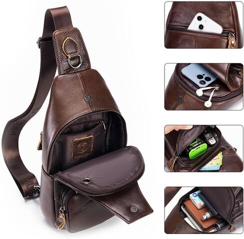 Crossbody Bag for Men Genuine Leather Sling Bag Small Chest Shoulder Bag Durable Men Bag Crossbody in Kuwait
