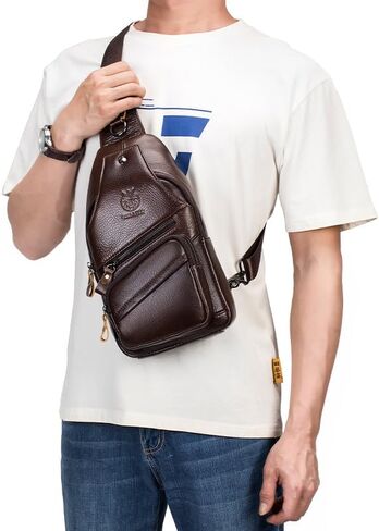 Crossbody Bag for Men Genuine Leather Sling Bag Small Chest Shoulder Bag Durable Men Bag Crossbody in Kuwait
