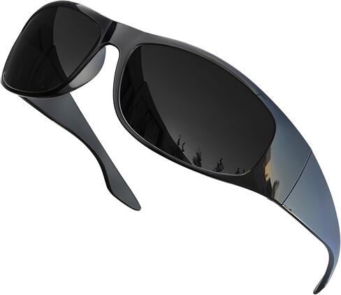grinderPUNCH Super Dark Polarized Black Sunglasses | Biker Style Rider | Wrap Around Style Lightweight UV Protection in Kuwait
