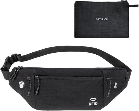 Travel Money Belt for Men and Women hidden slim passport holder - travel wallet with RFID blocking under clothes to protect Cash, Credit Cards and Documents (BLACK) in Kuwait