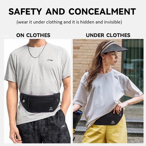 Travel Money Belt for Men and Women hidden slim passport holder - travel wallet with RFID blocking under clothes to protect Cash, Credit Cards and Documents (BLACK) in Kuwait
