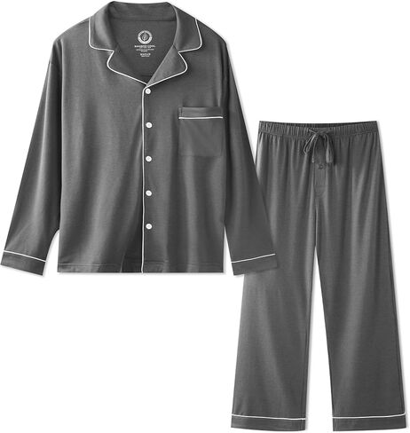 BAMBOO COOL Mens Pajama Set Classic Button Down Sleepwear Soft Long Sleeve Pajamas for Men Lounge Pj Sets with Pockets 2Pcs in Saudi Arabia