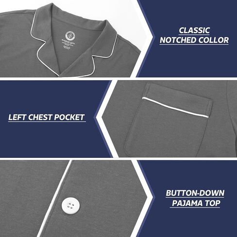 BAMBOO COOL Mens Pajama Set Classic Button Down Sleepwear Soft Long Sleeve Pajamas for Men Lounge Pj Sets with Pockets 2Pcs in Saudi Arabia