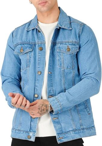 Denim Jacket Men - Casual Vintage Regular Fit Button Down Trucker Style – Mens Jean Jackets Stylish Everyday Outerwear in Kuwait