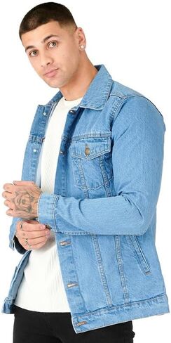 Denim Jacket Men - Casual Vintage Regular Fit Button Down Trucker Style – Mens Jean Jackets Stylish Everyday Outerwear in Kuwait