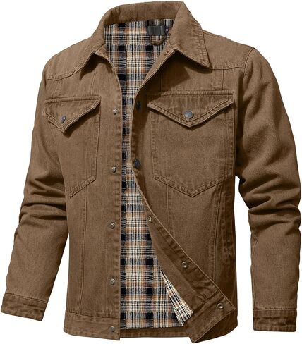 Men's Denim Jacket with Flannel Lined Jean Jackets for Winter Vintage Cowboy Cut Snap Closure Classic Heavy Duty Jacket Trucker Coat in Saudi Arabia