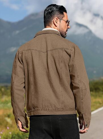 Men's Denim Jacket with Flannel Lined Jean Jackets for Winter Vintage Cowboy Cut Snap Closure Classic Heavy Duty Jacket Trucker Coat in Saudi Arabia