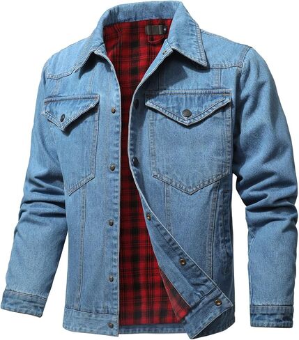 Men's Denim Jacket with Flannel Lined Jean Jackets for Winter Vintage Cowboy Cut Snap Closure Classic Heavy Duty Jacket Trucker Coat in Saudi Arabia