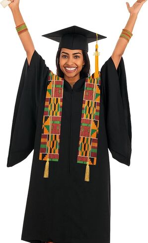 Syhood 7 Pcs 2025 Unisex Black Graduation Matte Gown Cap Tassel African Kente Mexican Stole Set Honor Cord for Black Girl Boy in Saudi Arabia