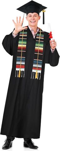 Syhood 7 Pcs 2025 Unisex Black Graduation Matte Gown Cap Tassel African Kente Mexican Stole Set Honor Cord for Black Girl Boy in Saudi Arabia