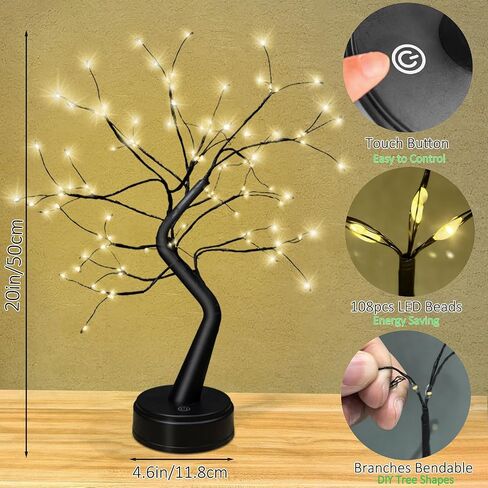 Otavilem LED Tabletop Bonsai Tree Light ، مصابيح الأشجار الجمالية لغرفة المعيشة ، ضوء ليلي لطيف ، بطارية/USB مصباح الأشجار الاصطناعية DIY لغرفة النوم ، سطح المكتب ، عيد الميلاد ، ديكور الغرفة in Kuwait