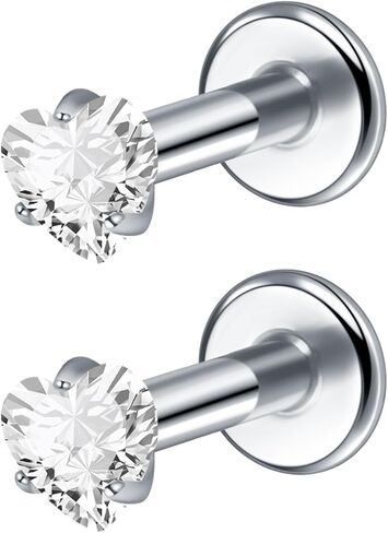 2Pcs 18G 16G G23 Titanium Internally Threaded Nose Stud Earrings Flat Back Heart CZ Nose Helix Cartilage Tragus Conch Labret Medusa Monroe Piercing Jewelry for Women Men in Saudi Arabia