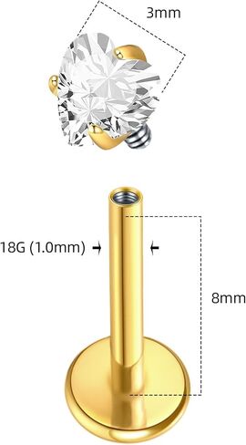 2Pcs 18G 16G G23 Titanium Internally Threaded Nose Stud Earrings Flat Back Heart CZ Nose Helix Cartilage Tragus Conch Labret Medusa Monroe Piercing Jewelry for Women Men in Saudi Arabia