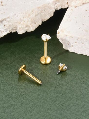2Pcs 18G 16G G23 Titanium Internally Threaded Nose Stud Earrings Flat Back Heart CZ Nose Helix Cartilage Tragus Conch Labret Medusa Monroe Piercing Jewelry for Women Men in Saudi Arabia
