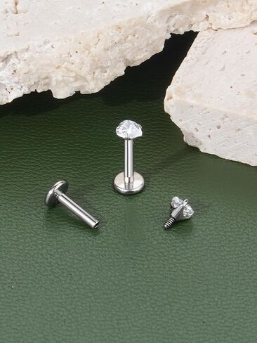 2Pcs 18G 16G G23 Titanium Internally Threaded Nose Stud Earrings Flat Back Heart CZ Nose Helix Cartilage Tragus Conch Labret Medusa Monroe Piercing Jewelry for Women Men in Saudi Arabia