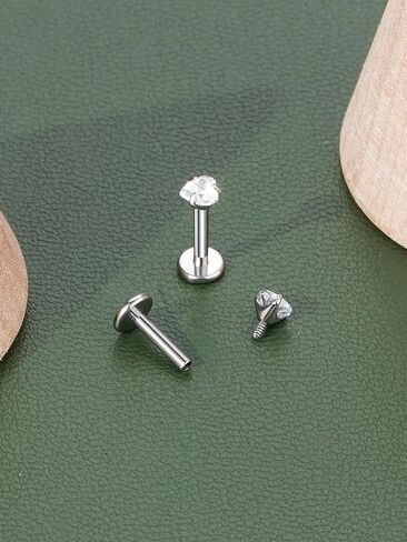 2Pcs 18G 16G G23 Titanium Internally Threaded Nose Stud Earrings Flat Back Heart CZ Nose Helix Cartilage Tragus Conch Labret Medusa Monroe Piercing Jewelry for Women Men in Saudi Arabia