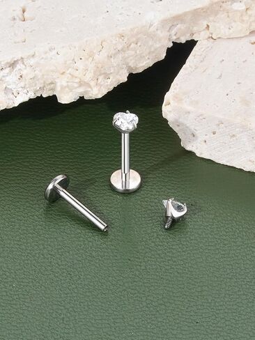 2Pcs 18G 16G G23 Titanium Internally Threaded Nose Stud Earrings Flat Back Heart CZ Nose Helix Cartilage Tragus Conch Labret Medusa Monroe Piercing Jewelry for Women Men in Kuwait