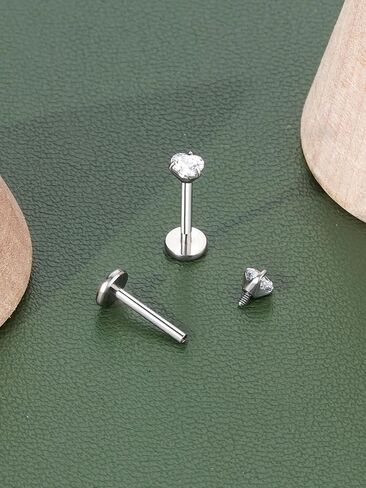 2Pcs 18G 16G G23 Titanium Internally Threaded Nose Stud Earrings Flat Back Heart CZ Nose Helix Cartilage Tragus Conch Labret Medusa Monroe Piercing Jewelry for Women Men in Kuwait