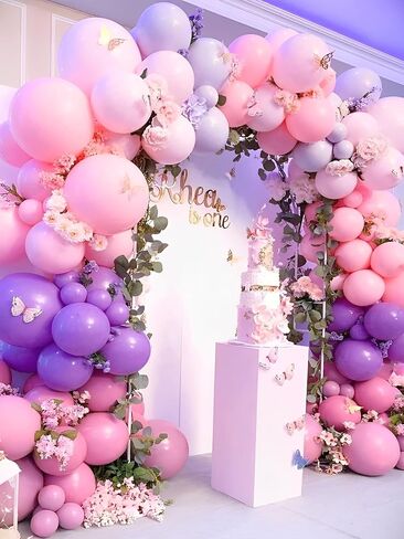 Pink and Purple Balloons Kit, 50PCS 12 Inch Purple Pink White Latex Balloon Birthday Balloons for Girls with Pink Purple Balloon Ribbons for Birthday Baby Shower Party Decorations in Saudi Arabia