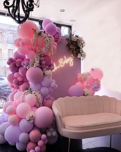Pink and Purple Balloons Kit, 50PCS 12 Inch Purple Pink White Latex Balloon Birthday Balloons for Girls with Pink Purple Balloon Ribbons for Birthday Baby Shower Party Decorations in Saudi Arabia