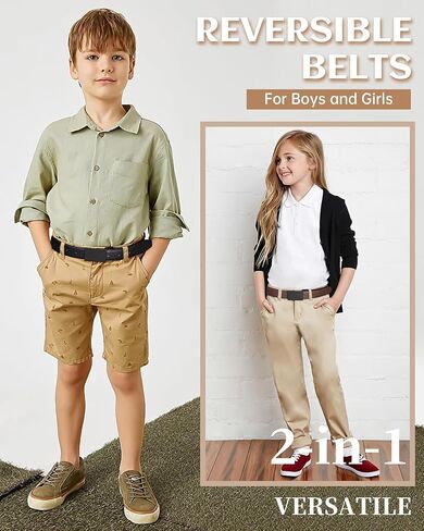 Kajeer Boy Belts for Kid Reversible,Durable PU Metal Buckle Leather Belt Toddler Youth Belt for School Uniform Casual in Kuwait