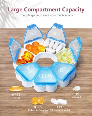 Cute Pill Organizer 7 Day, Color Blocking Weekly Pill Case, Daily Medicine Pill Box with Large Capacity Compartments for Fish Oils/Vitamins/Medication/Supplements (Pink) in Kuwait